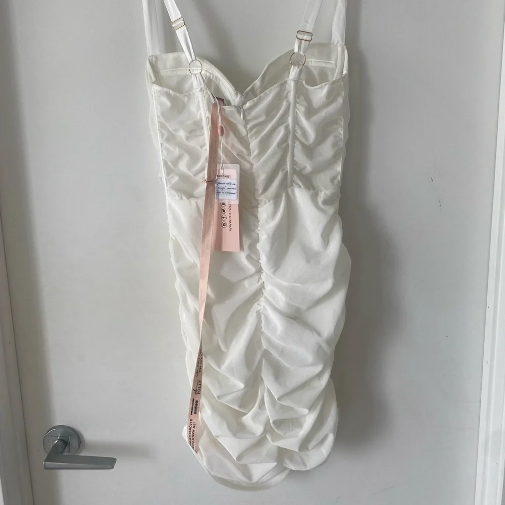 White Ruched Mini Dress - Picture 3 of 3